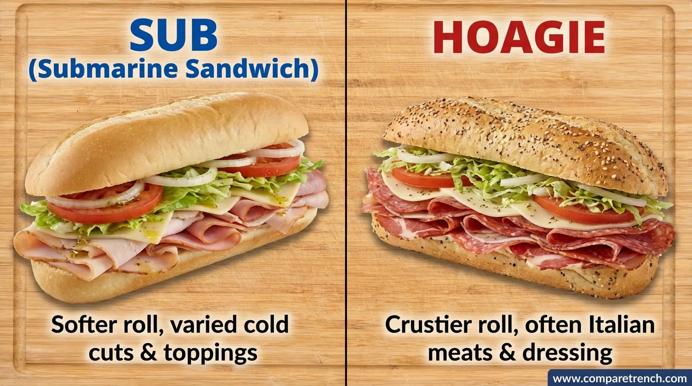 difference between sub and hoagie