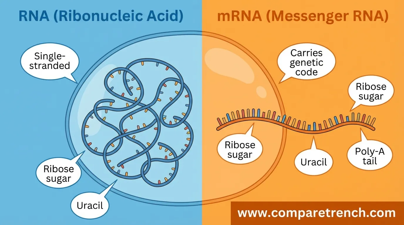 difference between rna and mrna