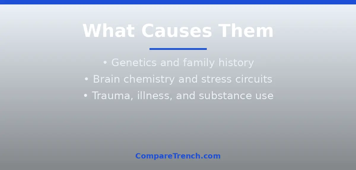 Infographic of causes and risk factors in the difference between anxiety and depression