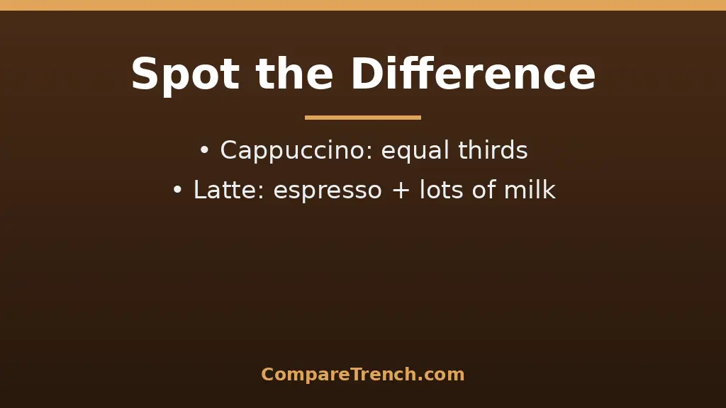 Side-by-side cups showing the difference between cappuccino and latte milk ratios and foam