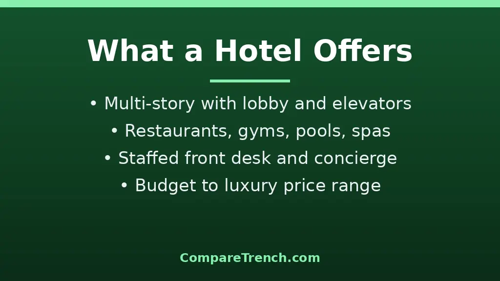 What a hotel offers: lobby, amenities and services explained for the difference between hotel and motel