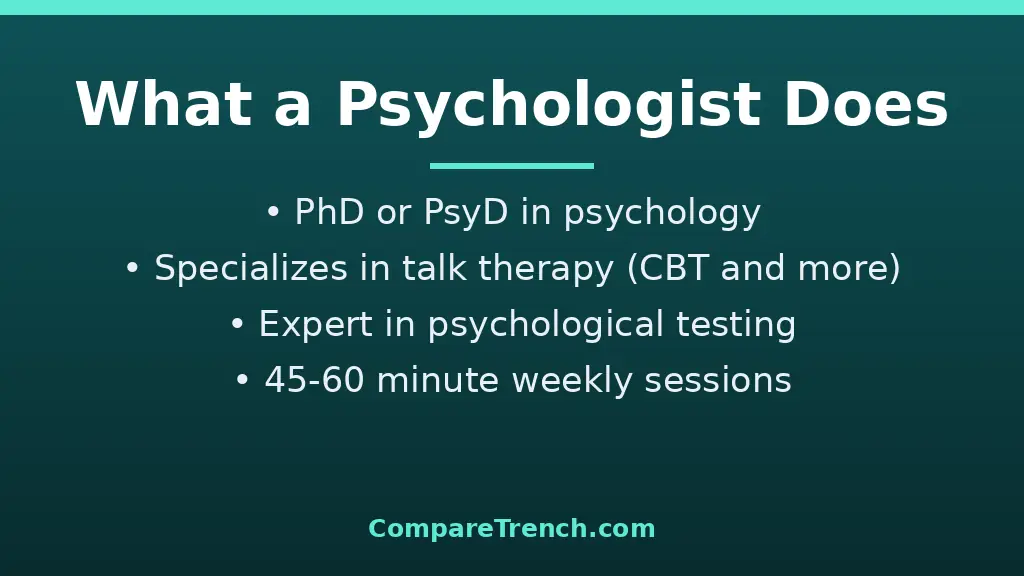 What a psychologist does: talk therapy and psychological testing explained for the difference between psychologist and psychiatrist