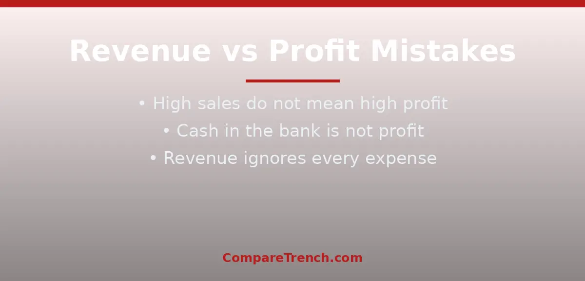Warning graphic about common mistakes in the difference between revenue and profit