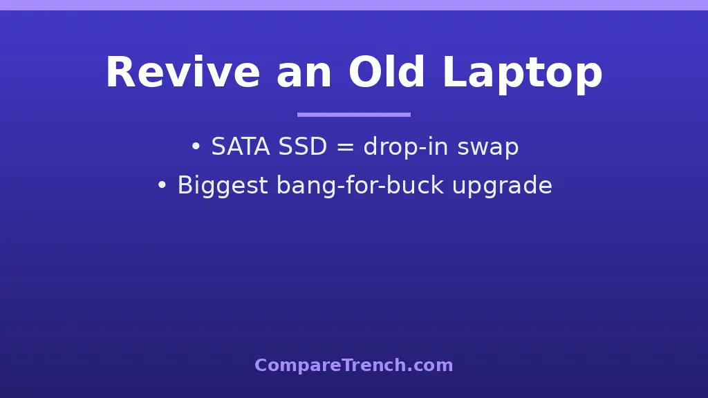 Illustration of upgrading an old laptop by replacing its hard drive with a solid state drive